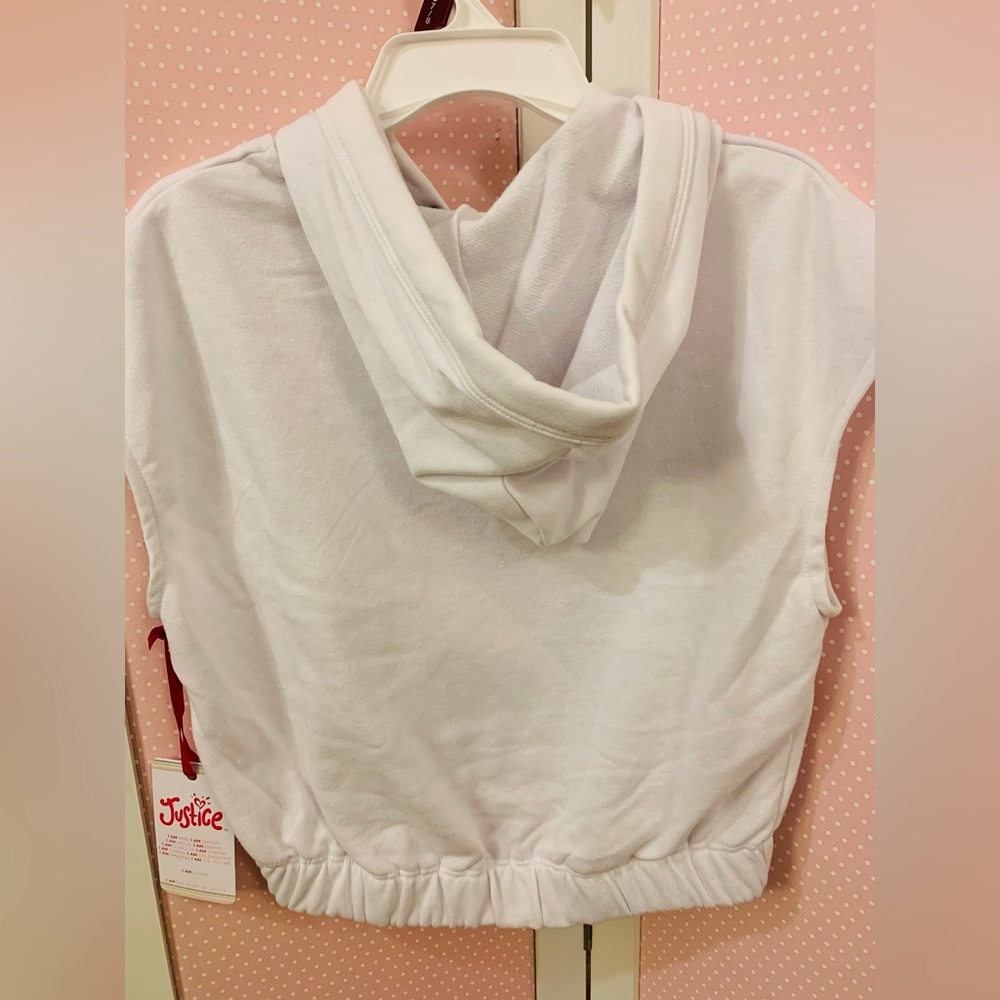Girls size L 12-14 white cut off sleeve hoodie. Sweatshirt sporty bright graphic - Picture 6 of 12